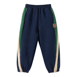 正品迪士尼中童装男童加绒运动裤儿童一体绒加厚裤子男孩棉裤宽松