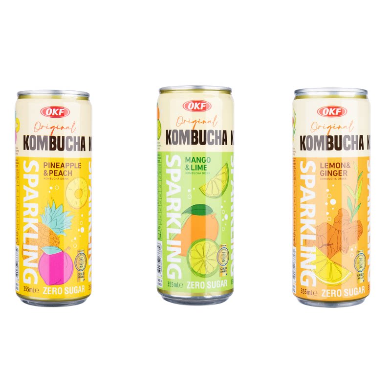 OKF韩国原装进口气泡康普茶果味茶饮料335ml夏日清爽果味十足
