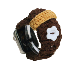 适用iwatchs11/10/9手工编织毛线表带可爱花朵装饰秋冬女小众腕带