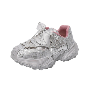 红蜻蜓春秋新品女童鞋亮晶晶蝴蝶运动鞋韩版时尚跑步儿童老爹鞋子