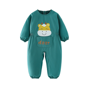 宝宝连体罩衣爬行服婴儿一体式护衣儿童秋冬季全身防水防脏爬爬服