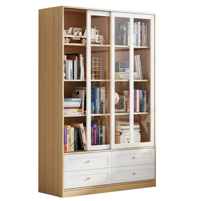 可比熊旗舰店客厅实木推拉门书柜