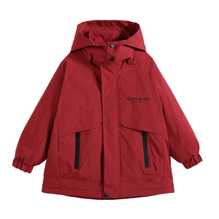 罗蒙童装男童新年羽绒服冬季加厚2026新款儿童红色三合一冲锋外套