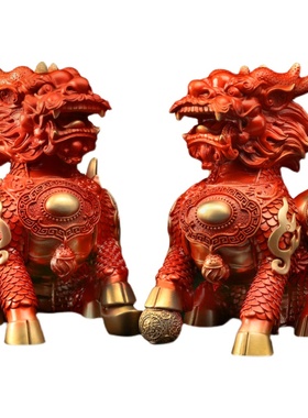 全铜麒麟摆件祥瑞财富火麒麟公母一对转运客厅办公室玄关饰品礼品