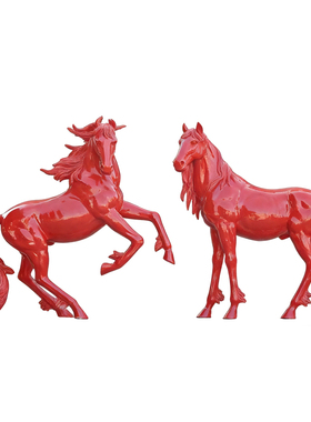 户外美陈红色玻璃钢骏马雕塑摆件