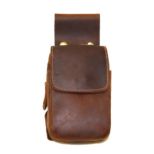 疯马皮腰包男款牛皮多功能随身小包挂包真皮烟包手机包穿皮带男包