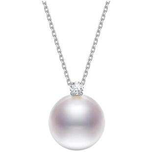 黛米珠宝 白昼精灵 9-10mm正圆无核淡水珍珠项链 18K金钻石吊坠女