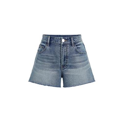 FIVE PLUS牛仔短裤女复古毛边高腰显瘦A字阔腿热裤女夏装