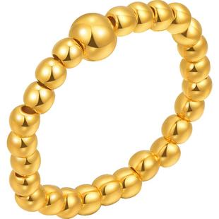 明牌珠宝足金圆珠戒指 黄金女士简约时尚小金珠素戒正品AFM0163