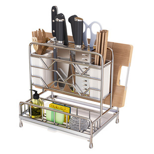 304不锈钢刀架菜板架一体筷子筒厨房砧板刀具收纳置物架2026新款