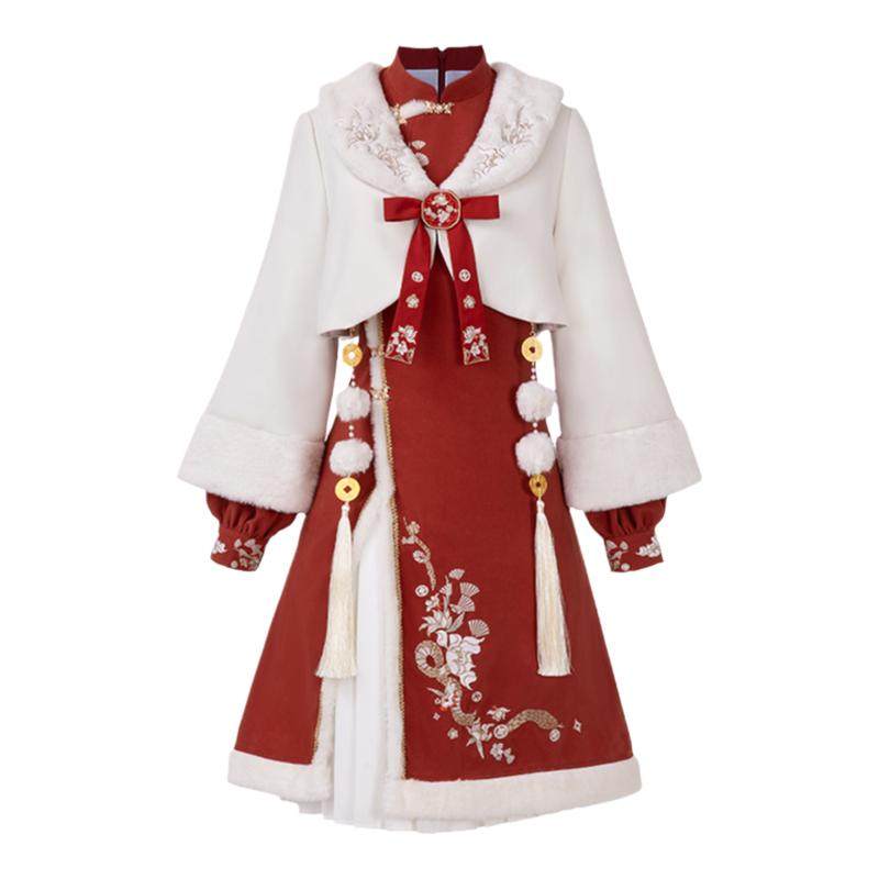 原创设计秋冬红色拜年服连衣裙