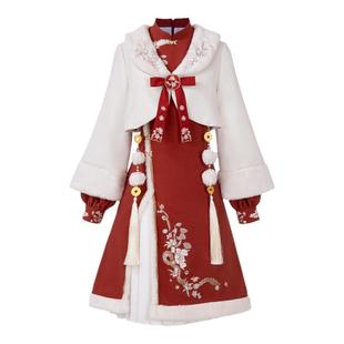 连衣裙女新秋冬2025国风日常小个子新中式蛇年红色拜年服新年战袍