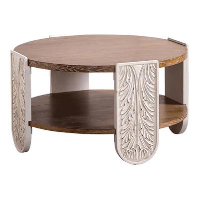 美式复古实木雕花茶几