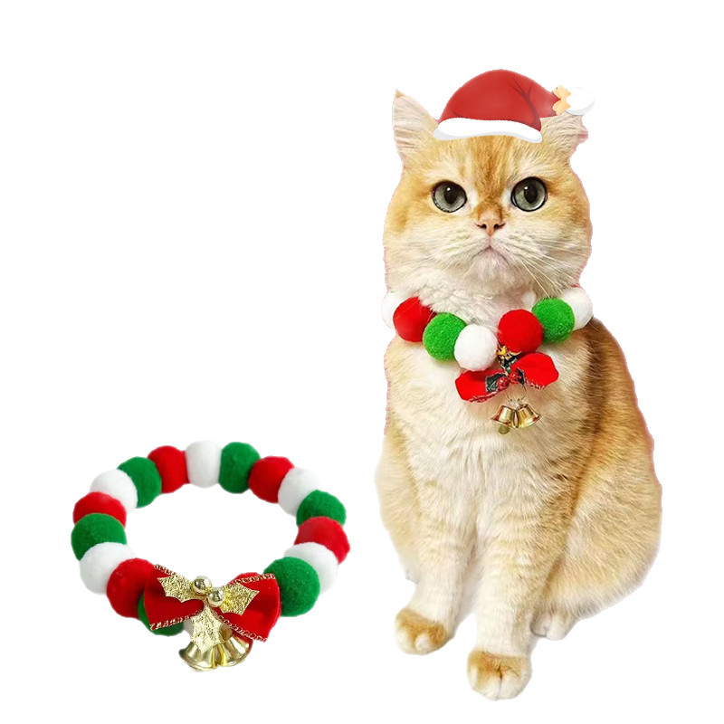 网红宠物猫咪项圈猫咪围脖狗狗圣诞节铃铛蝴蝶结毛球装饰项圈项链