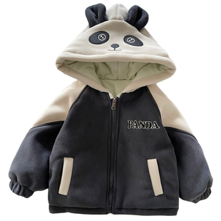 儿童摇粒绒外套秋冬男童保暖连帽上衣宝宝冬季棉服加绒加厚毛毛衣