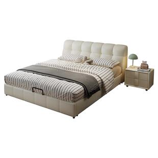 政府补贴蓝色理想泡芙床奶油风真皮床极简主卧高端大气1.8双人床