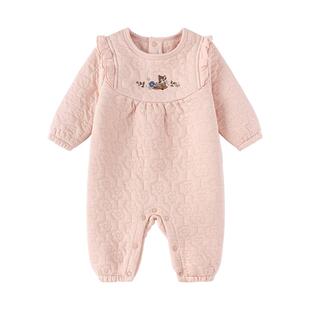 【清仓】babylove婴儿连体衣春秋季薄夹棉哈衣纯棉女宝宝保暖衣服