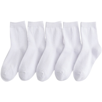 春秋袜子纯棉纯白透气吸汗中筒袜