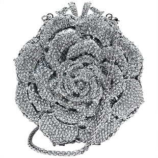 轻奢满钻玫瑰花朵包闪亮晚宴装饰迷你包包女旗袍礼服搭配的手拿包