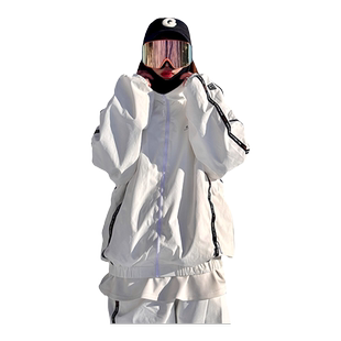 nowinsnow单板白色滑雪服滑雪衣女小个子套装宽松防风保暖雪裤男