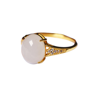 天然和田玉羊脂白玉裸石纯银镶嵌款戒指女款简约款戒圈饰品礼物