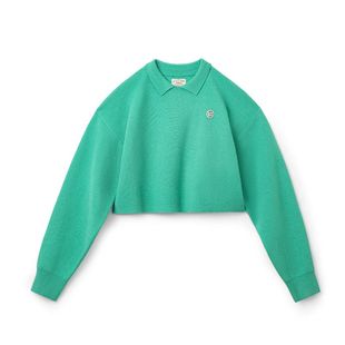 马登鼠尾草绿莫代尔混纺针织衫短款翻领卫衣百搭宽松长袖T恤春女