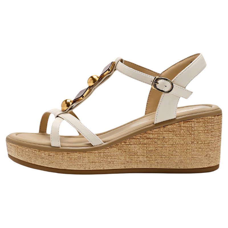 千百度厚底坡跟串珠沙滩凉鞋女夏