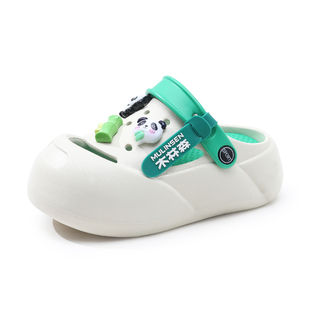 木林森儿童洞洞鞋防滑男童拖鞋室内夏季透气中大童宝宝熊猫凉拖鞋