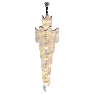 轻奢别墅楼梯长吊灯水晶2026新款高端大气银色旋转法式挑空复式楼