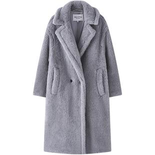 Marc O'Polo/MOP冬季新款翻领中长款泰迪羊羔绒大衣保暖外套女士