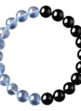 黑曜石简约单圈手串海蓝宝水晶