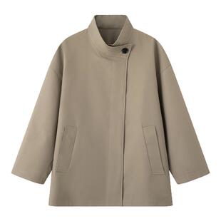 画风drawwind气质英伦风立领夹克外套女秋小个子廓形撞色拼接风衣