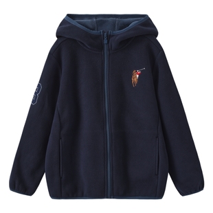 POLOWALK童装男童连帽外套秋冬新款摇粒绒保暖时尚拉链休闲夹克