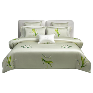 万事利新款桑蚕丝真丝四季通用丝绸床上四件套套件乔迁礼物春之语