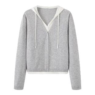 it :orange forest时尚简约假两件连帽针织衫女 秋季新款外套上衣