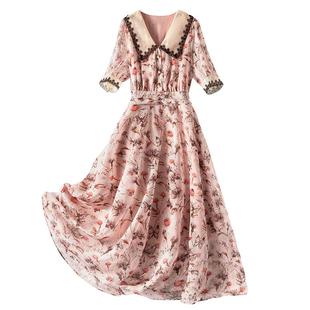 胖mm雪纺印花连衣裙女2026夏季新款显瘦超仙气质洋气减龄中长款裙