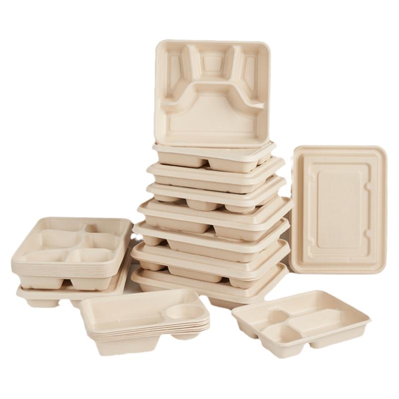 一次性饭盒纸浆餐盒环保可降解外卖打包盒三格4格5格6格分格食品