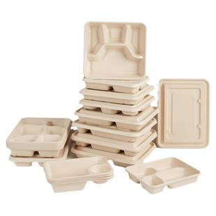 一次性饭盒纸浆餐盒环保可降解外卖打包盒三格4格5格6格分格食品
