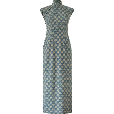 茉茉无袖长款复古日常棉绸旗袍