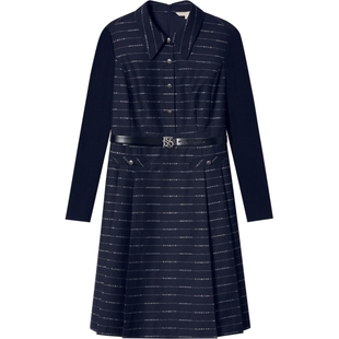 PSALTER诗篇羊毛拼接袖学院风翻领条纹衬衫裙连衣裙冬季款