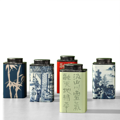 中式水墨金属茶叶罐小号铁罐