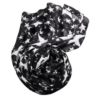 黑白星星桑蚕丝真丝丝巾长款围巾女大披肩丝绸纱巾春秋冬夏季百搭
