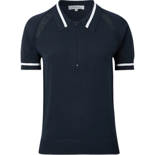 【折扣】L'ETOILE SPORT 女条纹镂空弹力Polo衫针织衫毛衣