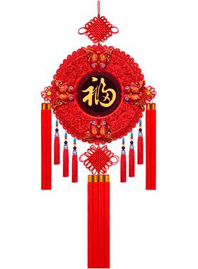 高档圆形桃木福字中国结挂件