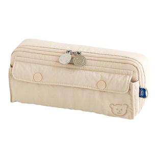 romane韩国简约纯色立体大容量翻盖拉链铅笔袋学生文具收纳包