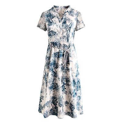 中年女妈妈夏装短袖雪纺连衣裙