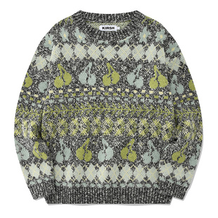 kirsh大樱桃春秋新款针织费尔岛毛衣女圆领长袖显瘦时尚潮流韩版