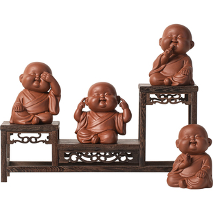 四不小和尚禅意紫砂人物家居办公室博古架茶桌装饰小沙弥茶宠摆件