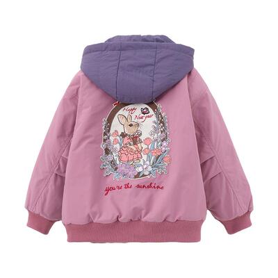 女童棉服薄款夹棉外套连帽棉袄