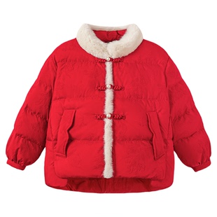 迷你巴拉巴拉女童亲子羽绒服冬新款宝宝新中式国风拜年服红色外套